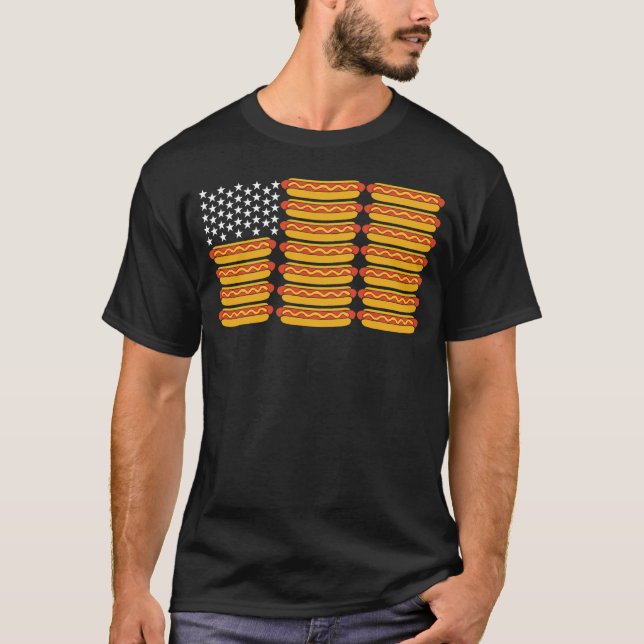 Camiseta BBQ Lover USA Flag Hot Dog Foodie (Frente)