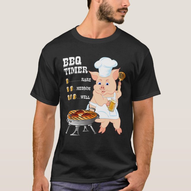 Camiseta Bbq Timer Beer Barbecue Funny Men Meat Smoker (Frente)