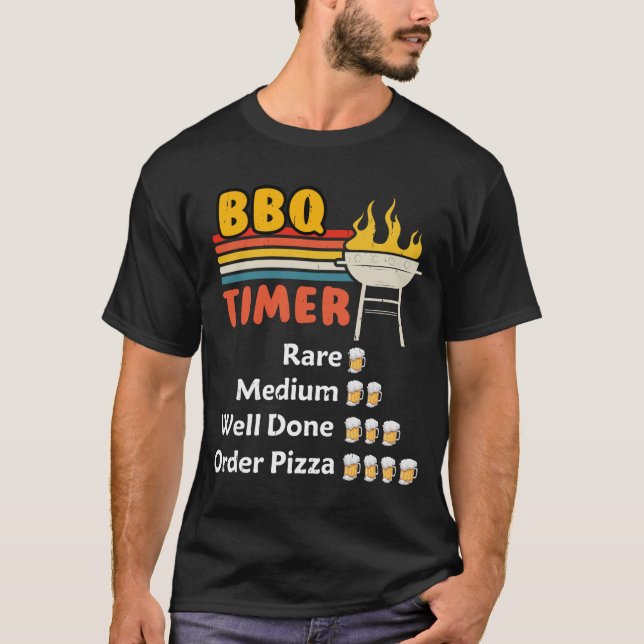 Camiseta Bbq Timer Flag Funny Barbecue Grill 4th July Dad  (Frente)