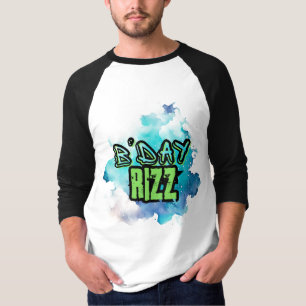 Camiseta B'Day (Aniversário) Rizz Verde E Azul Monocromátic