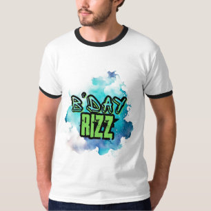 Camiseta B'Day (Aniversário) Rizz Verde E Azul Monocromátic