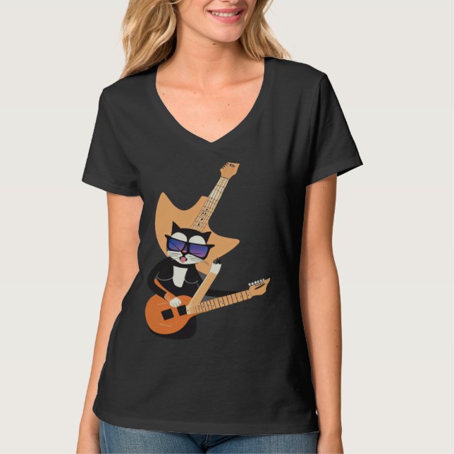 Camiseta Be a Cat That is Cool Playing Guitar Abstract (Frente)