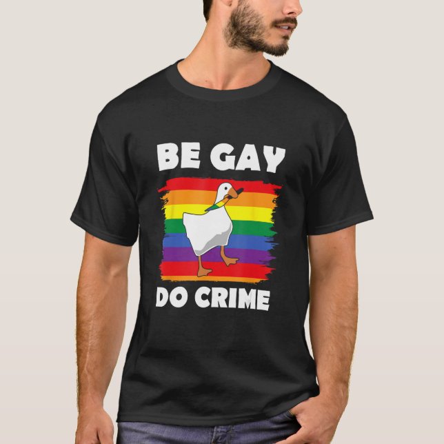 Camiseta Be Gay Do Crime  Goose LGBT Rainbow Flag (Frente)