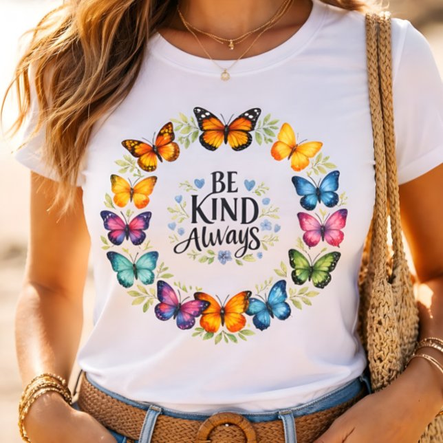 Camiseta Be Kind Always Butterfly Wreath Inspirational  (Criador carregado)