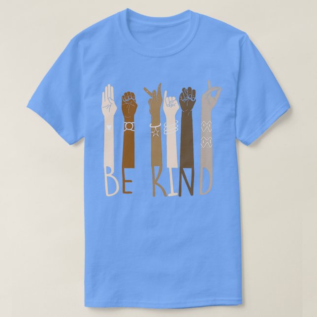 Camiseta Be Kind ASL Sign Language Brown Skin Arms Cartel (Frente do Design)