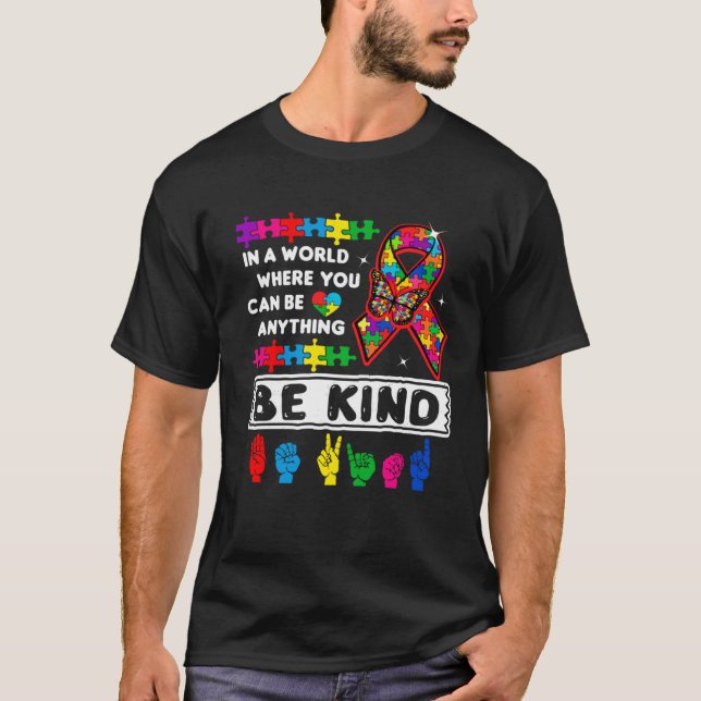 Camiseta Be Kind Autism Awareness ASL Mom Teacher Kindness  (Frente)