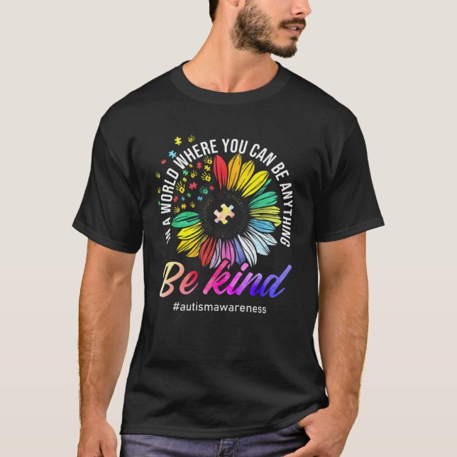 Camiseta Be Kind Autism Awareness Sunflower Puzzle Choose K (Frente)