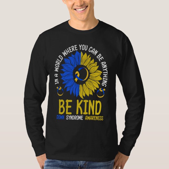 Camiseta Be Kind Down Syndrome Awareness Ribbon Sunflower K (Frente)