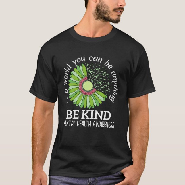 Camiseta Be Kind Green Ribbon Sunflower Mental Health Aware (Frente)