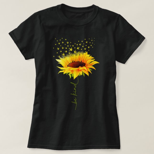 Camiseta Be Kind Hippie Sunflower I Love You Deaf ASL Sign  (Frente do Design)