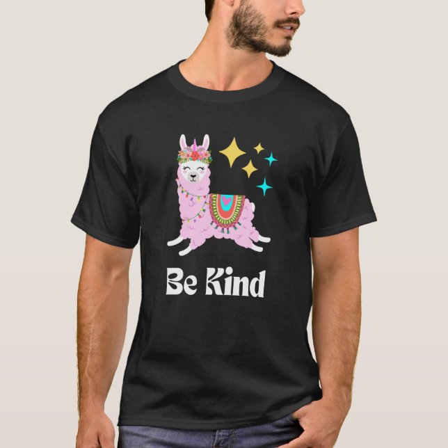 Camiseta Be Kind Llama Kindness Cute Women's Empathy Pink B (Frente)