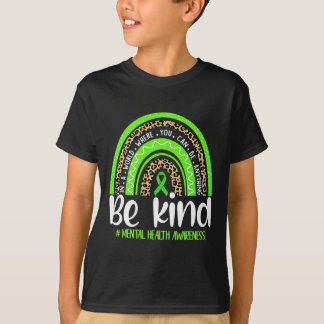 Camiseta Be Kind Mental Health Awareness Leopard Rainbow Me
