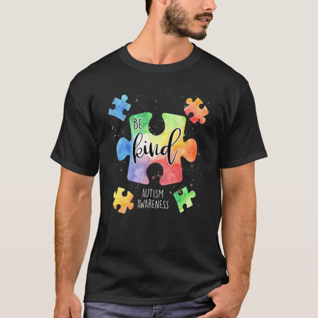 Camiseta Be Kind Puzzle Pieces Cute Autism Awareness 1 (Frente)