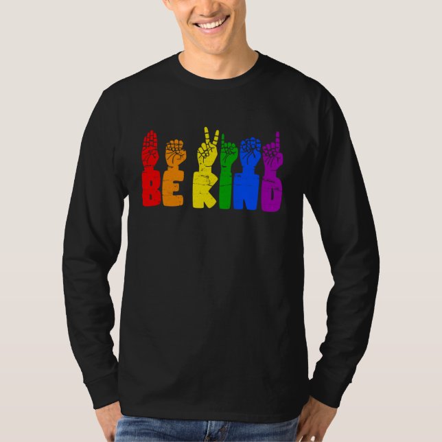 Camiseta Be Kind Sign Languag Hand Rainbow LGBT Pride Month (Frente)