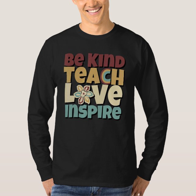 Camiseta Be Kind Teach Love Inspire Elementary Groovy Hippy (Frente)