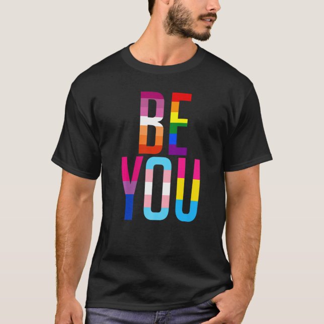 Camiseta Be You Pride LGBTQ Gay LGBT Ally Rainbow Flag Retr (Frente)