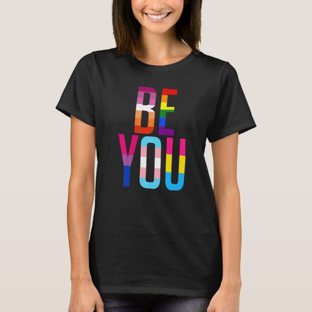 Camiseta Be You Pride LGBTQ Gay LGBT Ally Rainbow Flag Retr (Frente)
