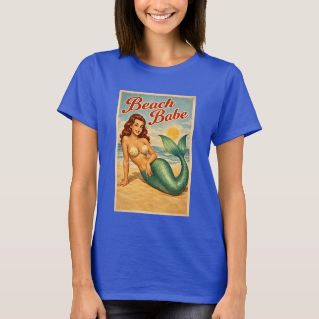 Camiseta Beach Babe Pin-Up Mermaid -Retro Coastal Life Art (Frente)