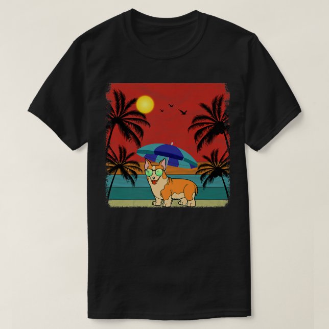 Camiseta Beach Coconut Tree Retro Graphic Welsh Corgi Lover (Frente do Design)