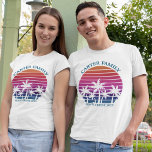 Camiseta Beach Family Reunion Custom Cruise Summer Vacation<br><div class="desc">Cool matching family vacation t-shirts for a dad or brother to wear on an island cruise. Features beautiful palm trees in front of a pretty pink beach sunset. Perfect custom tees for your summer trip to the sea.</div>
