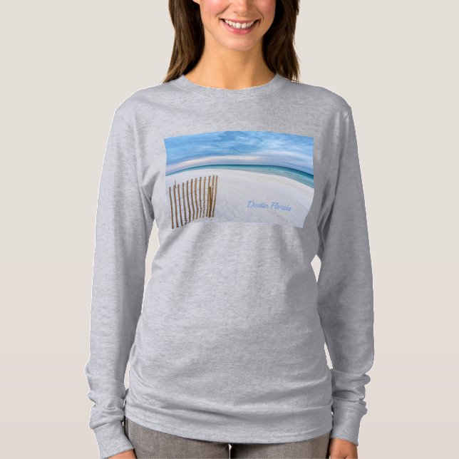 Camiseta Beach Fence Morning Destina Flórida Long Sleeve (Frente)