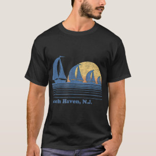 Camiseta Beach Haven NJ Sailboat T Vintage 80s Sunset