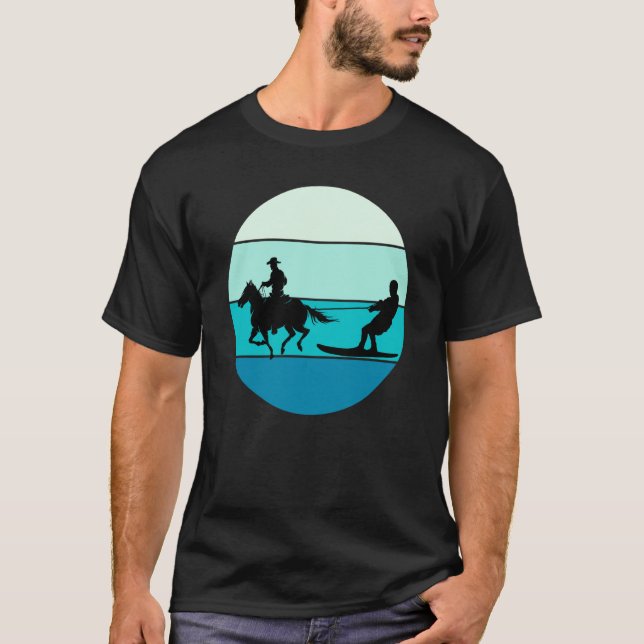 Camiseta Beach Horse Surfing Equestrian Wakeboarding Water  (Frente)