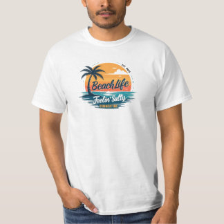 Camiseta Beach Life Feelin' Salty Vintage Sunset Palm Tree