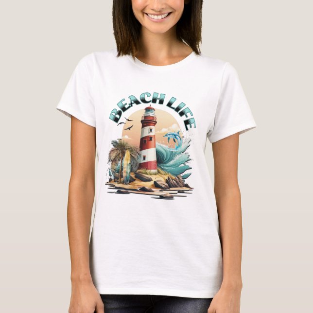 Camiseta Beach Life | Praia Tropical e Farol (Frente)