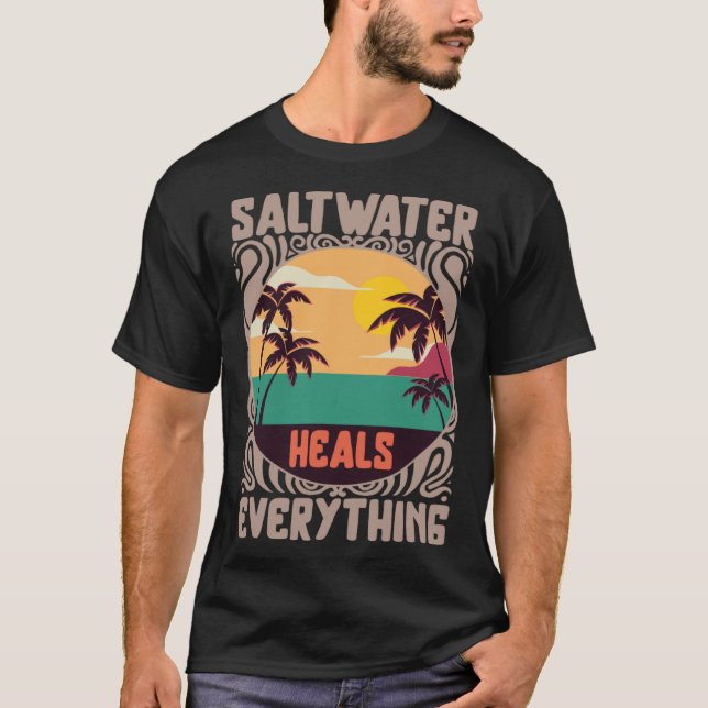 Camiseta Beach Lover Saltwater Heals Everything Family Vaca (Frente)