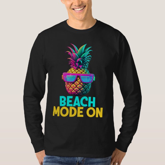 Camiseta Beach Mode On Funny Retro Pineapple Sunglasses Vac (Frente)