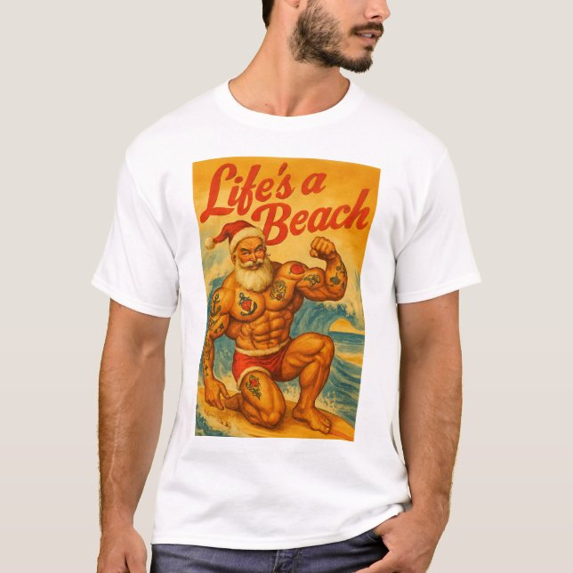 Camiseta Beach Santa Gay T-Shirt | Gay Shirt for Men | LGBT (Frente)