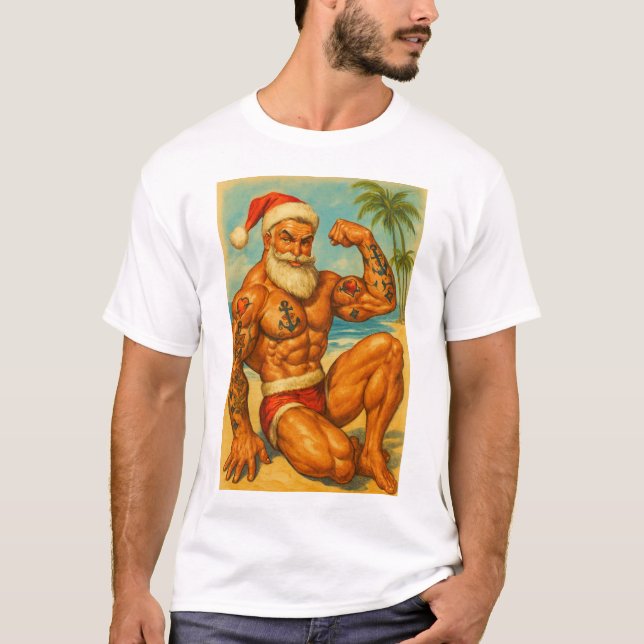 Camiseta Beach Santa Gay T-Shirt | Gay Shirt for Men | LGBT (Frente)