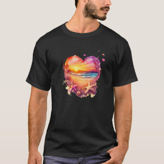 Camiseta Beach Scene Heart, Beach Lovers, Beach Heart Art G