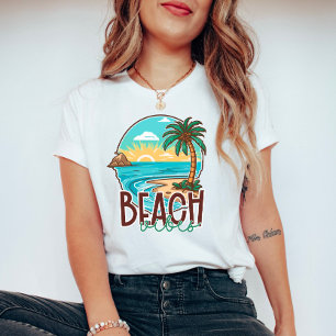Camiseta Beach Vibes Sunset - Árvore Tropical de Palma e Oc