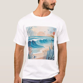 Camiseta Beach Wave Minimal Art T-Shirt – Calm Coastal Aest