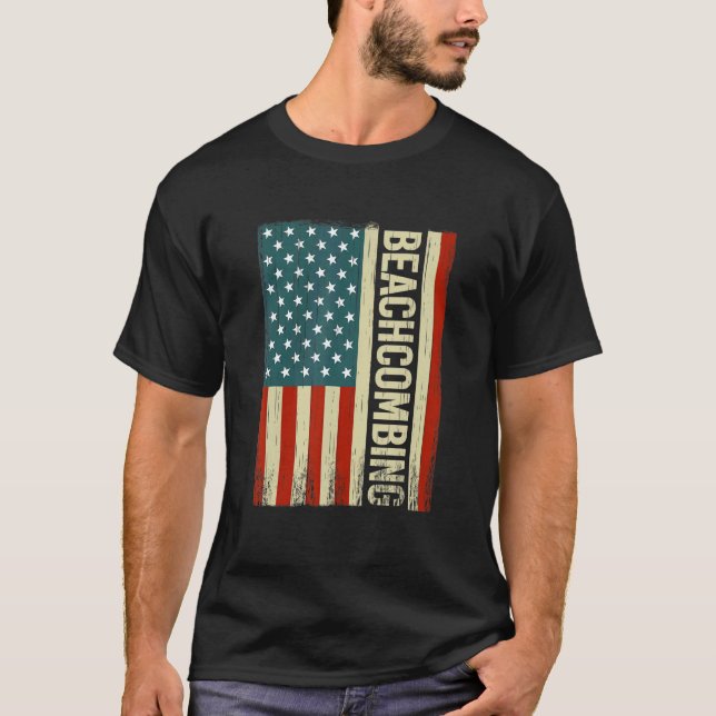 Camiseta Beachcombing USA Flag 4th of July beachcomb beachc (Frente)