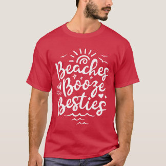 Camiseta Beaches Booze Besties Verão Melhor Férias Amigas