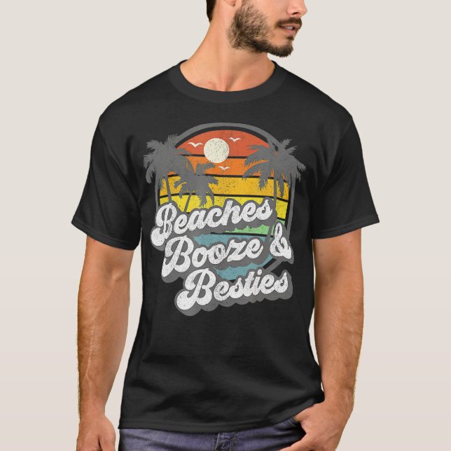 Camiseta Beaches Booze e Besties Engraçado Retro 70s Beach  (Frente)