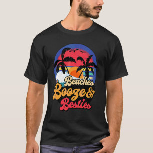 Camiseta Beaches Booze E Besties Retro Beach Womens Girl