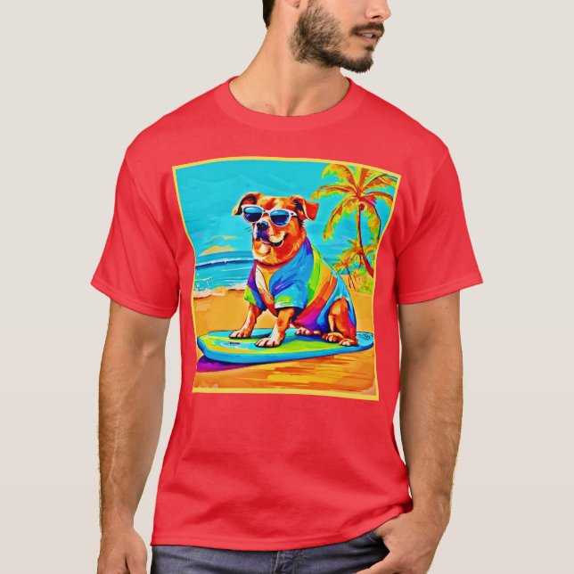 Camiseta Beachside Pup: Charme surfando (Frente)