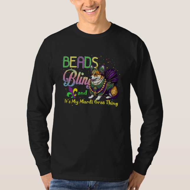 Camiseta Beads Bling Corgi Mardi Gras Thing Carnival Masque (Frente)