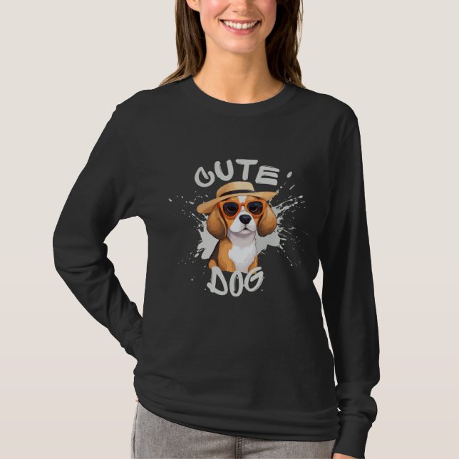 Camiseta Beagle Adorável em Óculos Solares | Gráfico de Cac (Frente)