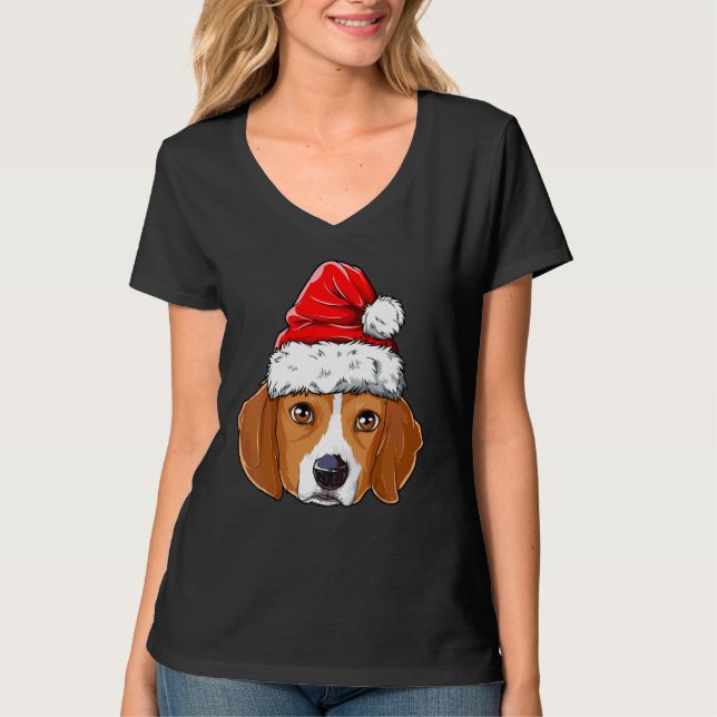 Camiseta Beagle Christmas Dog Santa Hat Xmas Boys Rapariga (Frente)