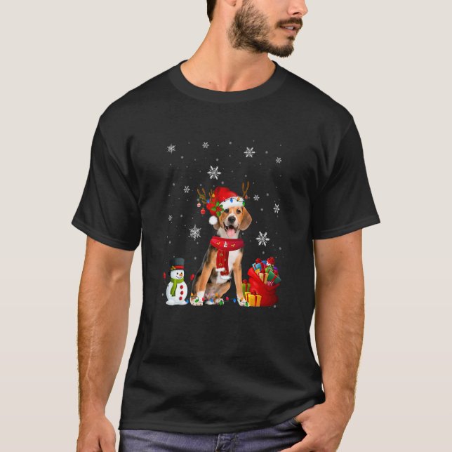 Camiseta Beagle Christmas Tree Lights Dog Puppy (Frente)