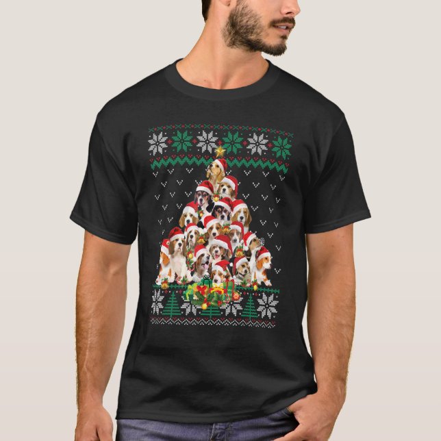 Camiseta Beagle Christmas Tree Papais noeis Ugly Sweater Cã (Frente)