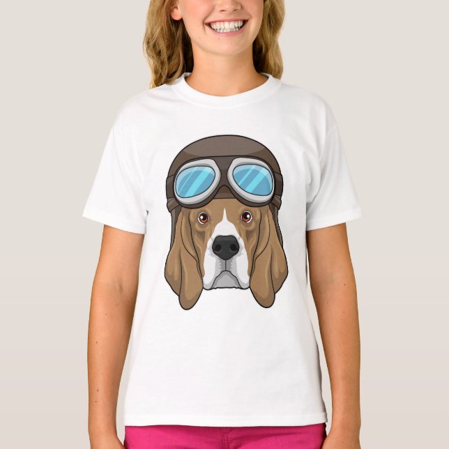 Camiseta Beagle como piloto com chapéu piloto (Frente)