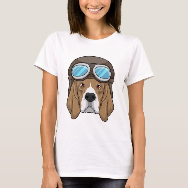 Camiseta Beagle como piloto com chapéu piloto (Frente)