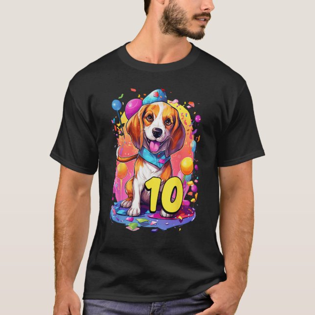 Camiseta Beagle Dog 10º Aniversário Festa de 10 Anos (Frente)