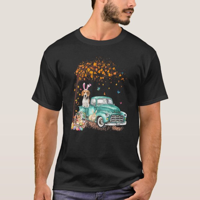 Camiseta Beagle Dog Bunny Truck Hippie Hunt Egg Tree Easta (Frente)